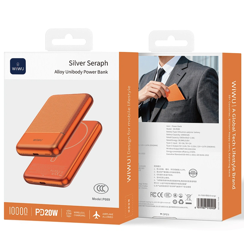 Портативний ЗП Power Bank WIWU P089 Seraph PD20W з БЗП 10000 mAh Orange - Зображення 4