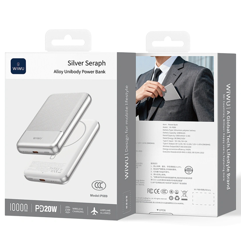 Портативний ЗП Power Bank WIWU P089 Seraph PD20W з БЗП 10000 mAh Silver - Зображення 4