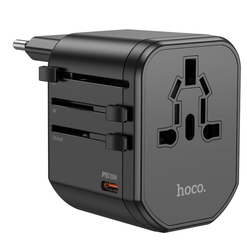 Мережевий універсальний перехідник Hoco AC15 Walker PD20W+QC3.0 (2USB-A/1C) (EU) Black