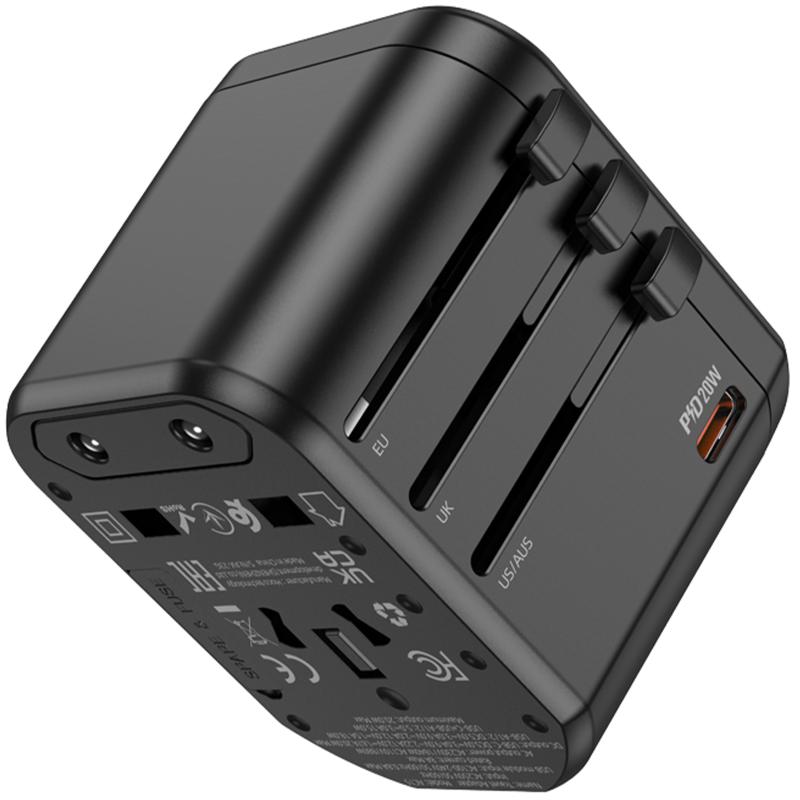 Мережевий універсальний перехідник Hoco AC15 Walker PD20W+QC3.0 (2USB-A/1C) (EU) Black - Зображення 3