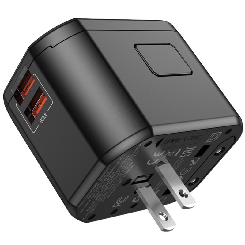 Мережевий універсальний перехідник Hoco AC15 Walker PD20W+QC3.0 (2USB-A/1C) (EU) Black - Зображення 5