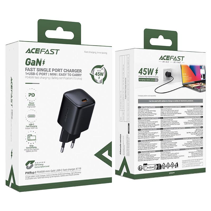 МЗП Acefast A119 PD45W GaN (1USB-C) Black - Зображення 5