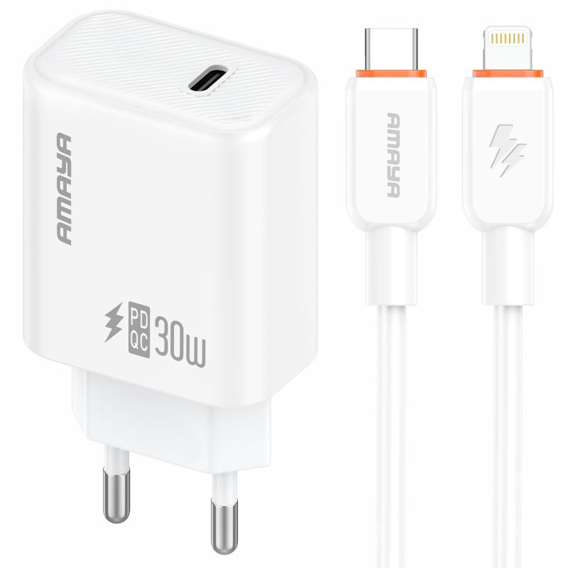 МЗП Amaya E76D PD30W (1USB-C) + кабель Type-C to Lightning White