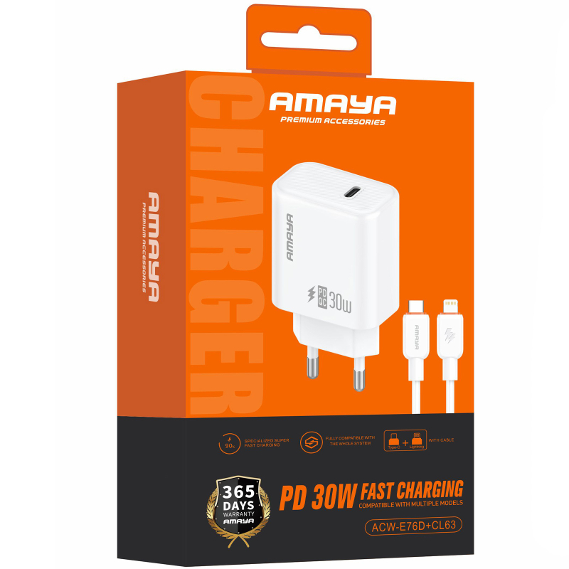 МЗП Amaya E76D PD30W (1USB-C) + кабель Type-C to Lightning White - Зображення 2