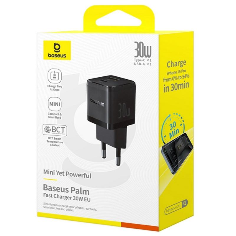 МЗП Baseus Palm Fast Charger 30W (1USB-A/1C) (P1011160A) Cluster Black - Зображення 6