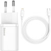 МЗП Baseus Super Si Quick Charger PD20W (1USB-C) + кабель Type-C to Lightning (TZCCSUP-B) Білий