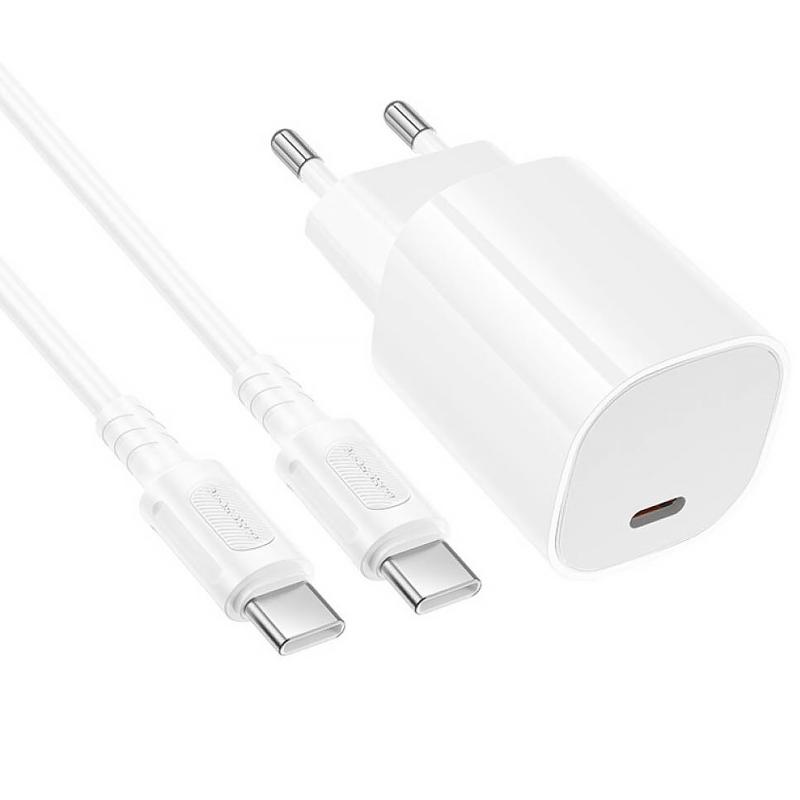 МЗП Borofone BA103A Pudding PD20W (1USB-C) + кабель Type-C to Type-C White - Зображення 3