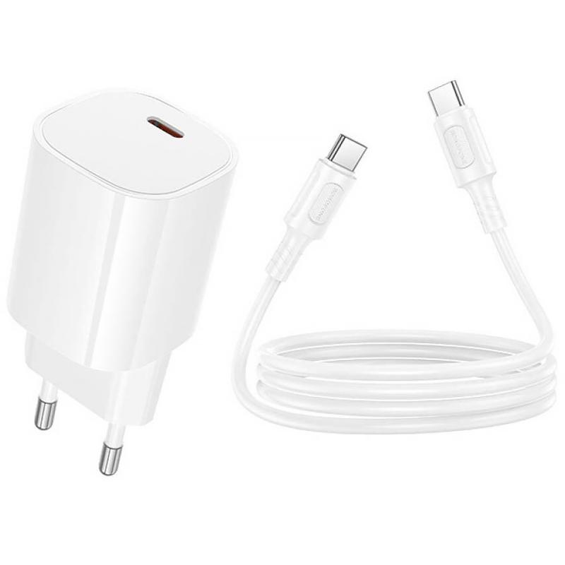 МЗП Borofone BA103A Pudding PD20W (1USB-C) + кабель Type-C to Type-C White - Зображення 5