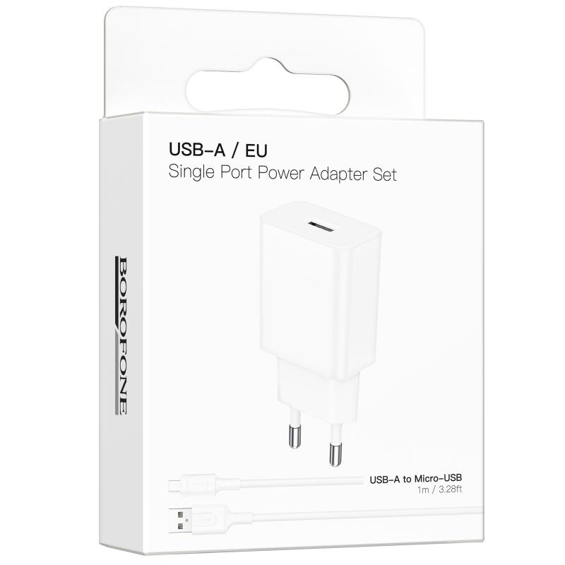 МЗП Borofone BA110A Lemi 7.5W (1USB-A) + кабель USB to MicroUSB White - Зображення 2