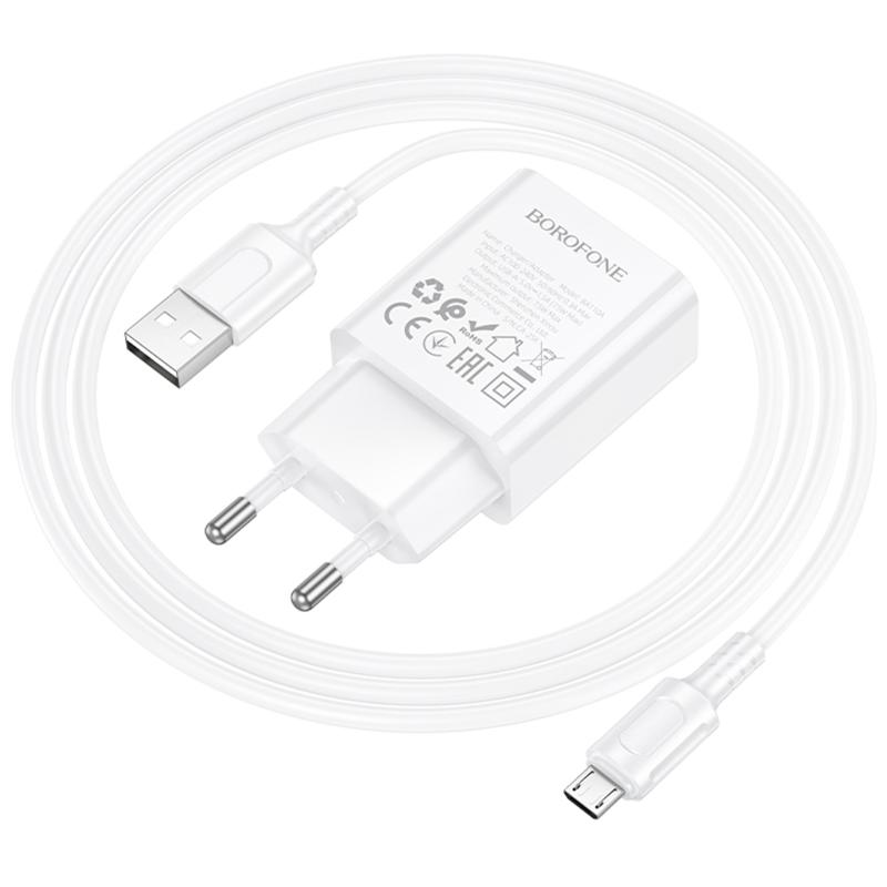 МЗП Borofone BA110A Lemi 7.5W (1USB-A) + кабель USB to MicroUSB White - Зображення 3
