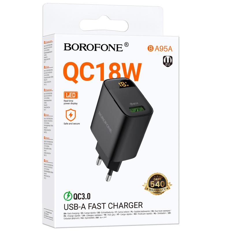 МЗП Borofone BA95A Ilustre QC3.0 18W (1USB-A) Black - Зображення 2