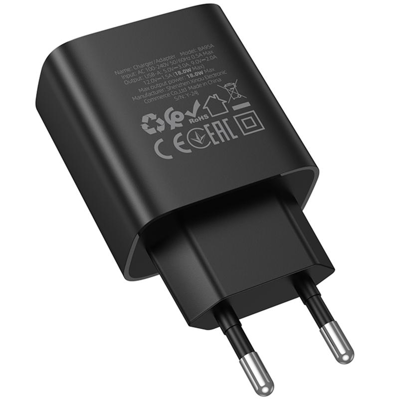 МЗП Borofone BA95A Ilustre QC3.0 18W (1USB-A) Black - Зображення 3