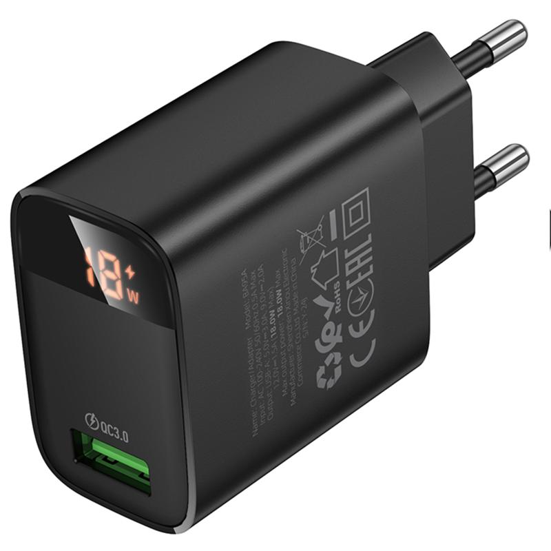 МЗП Borofone BA95A Ilustre QC3.0 18W (1USB-A) Black - Зображення 4