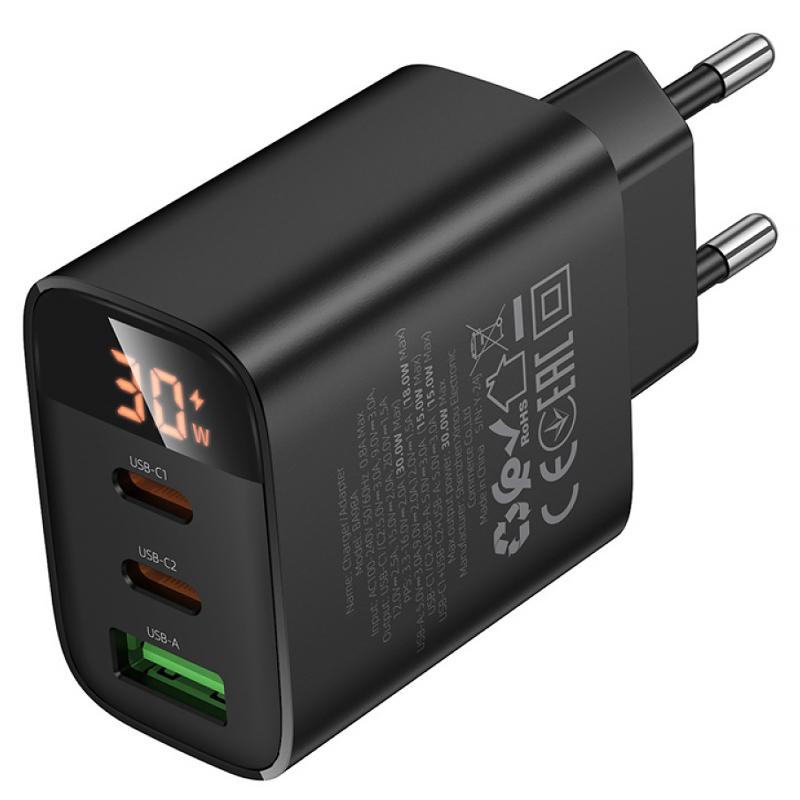 МЗП Borofone BA98A Ilustre with digital display PD30W (1USB-A/2C) Black - Зображення 7