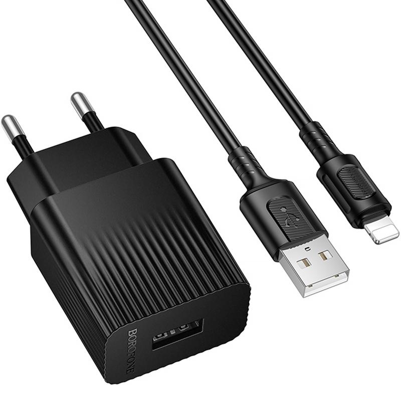 МЗП Borofone BAS71A Source 10.5W (1USB-A) + кабель USB to Lightning Black - Зображення 2