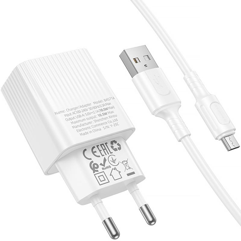 МЗП Borofone BAS71A Source 10.5W (1USB-A) + кабель USB to MicroUSB White - Зображення 4