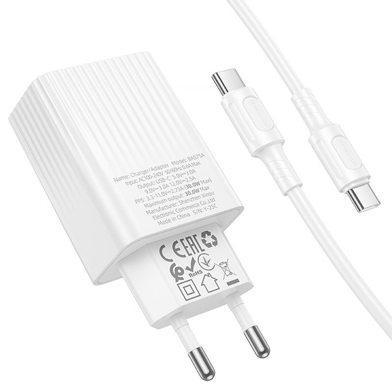 МЗП Borofone BAS75A Source PD30W (1USB-C) + кабель Type-C to Type-C White - Зображення 5
