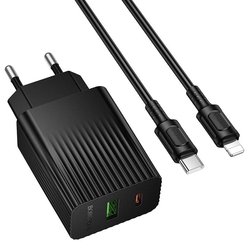 МЗП Borofone BAS76A Source PD30W+QC3.0 (1USB-A/1C) + кабель Type-C to Lightning Black - Зображення 3