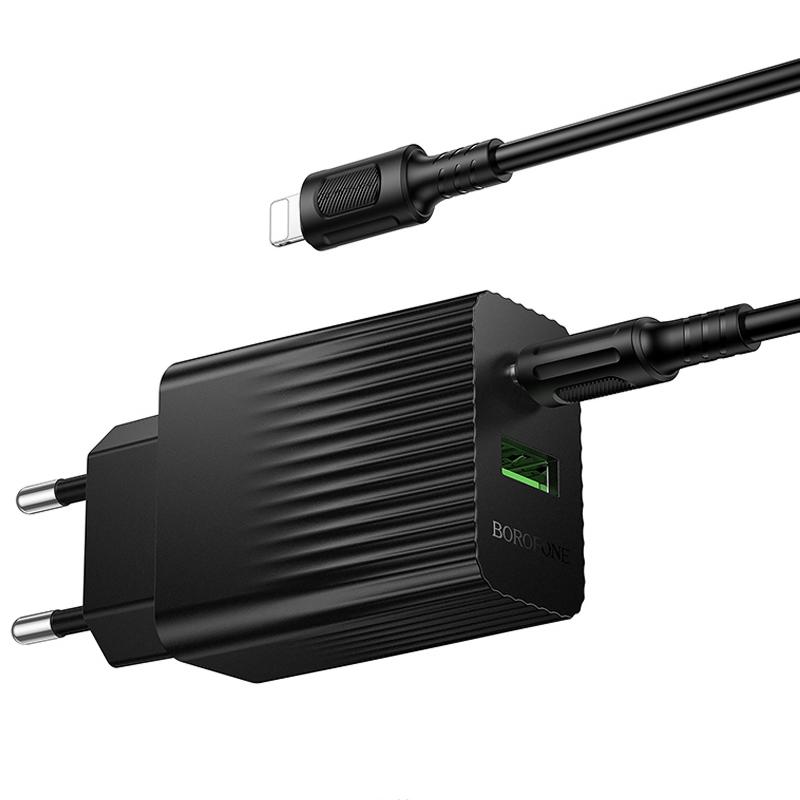 МЗП Borofone BAS76A Source PD30W+QC3.0 (1USB-A/1C) + кабель Type-C to Lightning Black - Зображення 4