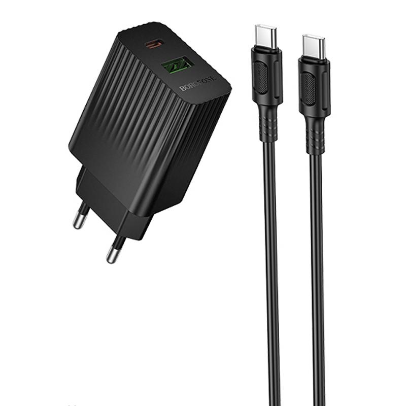 МЗП Borofone BAS76A Source PD30W+QC3.0 (1USB-A/1C) + кабель Type-C to Type-C Black