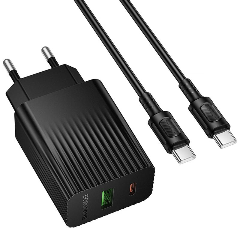 МЗП Borofone BAS76A Source PD30W+QC3.0 (1USB-A/1C) + кабель Type-C to Type-C Black - Зображення 3