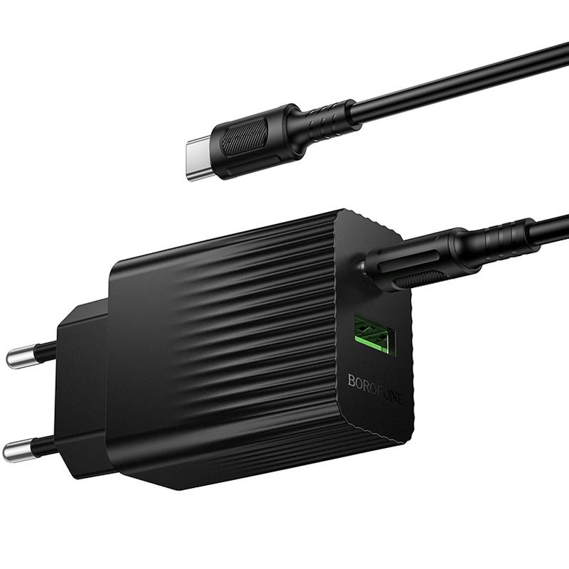 МЗП Borofone BAS76A Source PD30W+QC3.0 (1USB-A/1C) + кабель Type-C to Type-C Black - Зображення 4