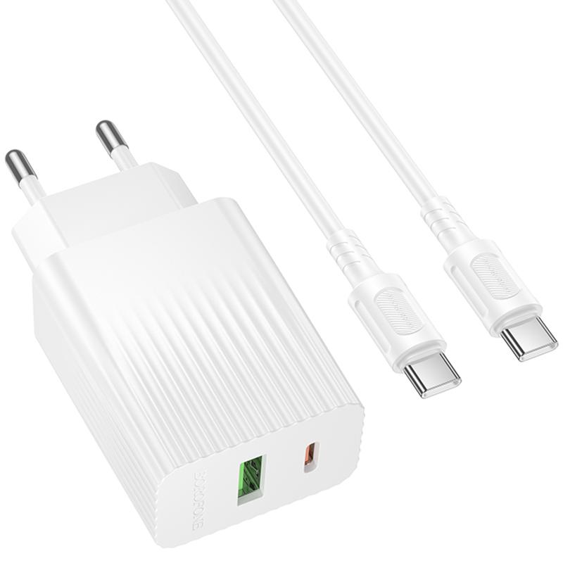 МЗП Borofone BAS76A Source PD30W+QC3.0 (1USB-A/1C) + кабель Type-C to Type-C White - Зображення 2