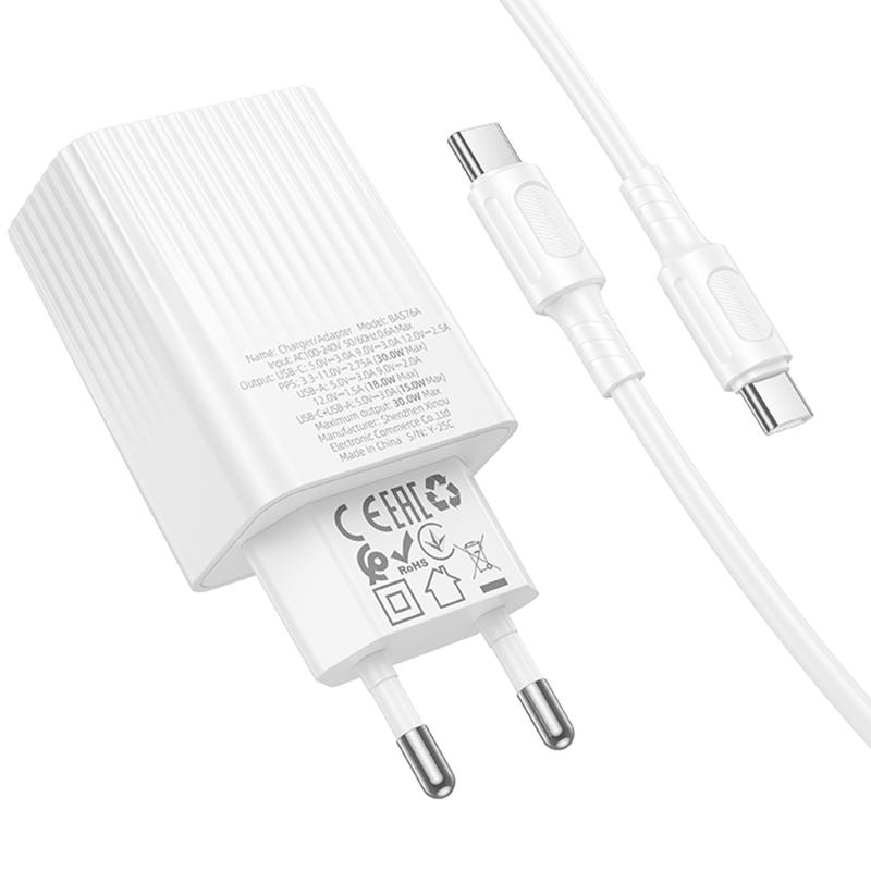 МЗП Borofone BAS76A Source PD30W+QC3.0 (1USB-A/1C) + кабель Type-C to Type-C White - Зображення 5