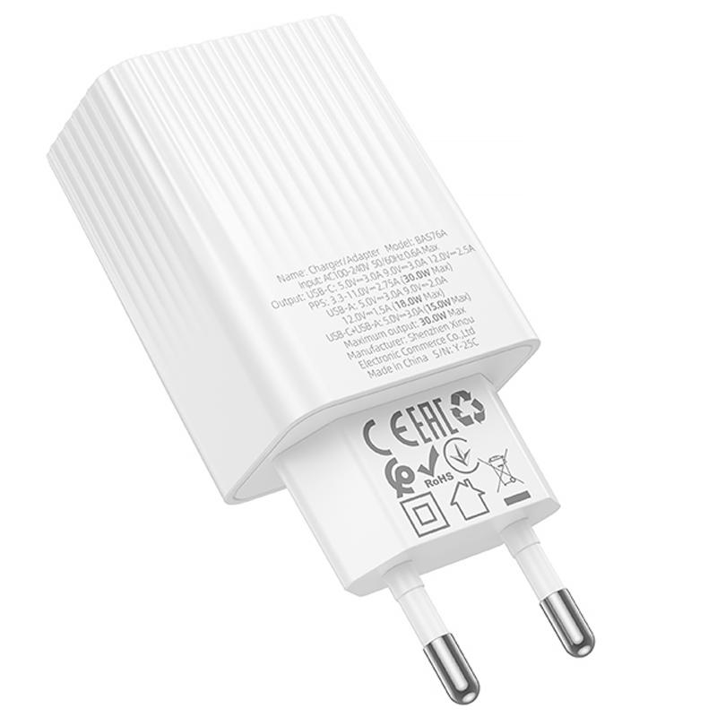 МЗП Borofone BAS76A Source PD30W+QC3.0 (1USB-A/1C) White - Зображення 4
