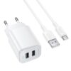 МЗП Borofone BAS81A Star 10.5W (2USB-A) + кабель USB to Type-C White