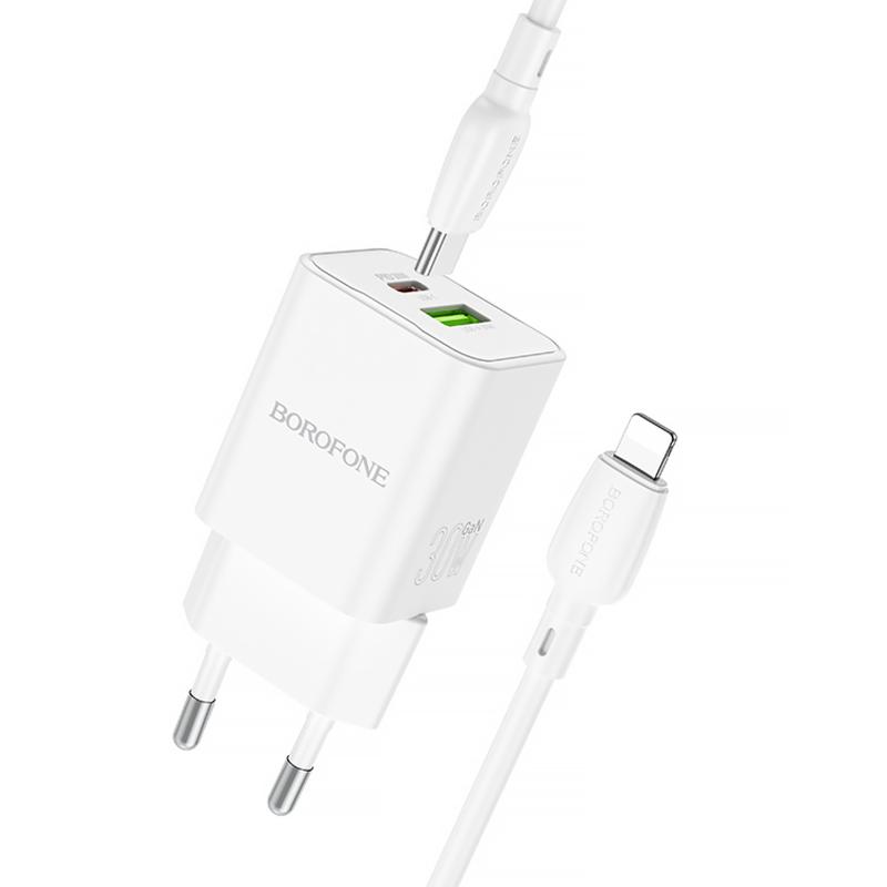 МЗП Borofone BN14 Royal PD30W+QC3.0 (1USB-A/1C) + кабель Type-C to Lightning White - Зображення 2