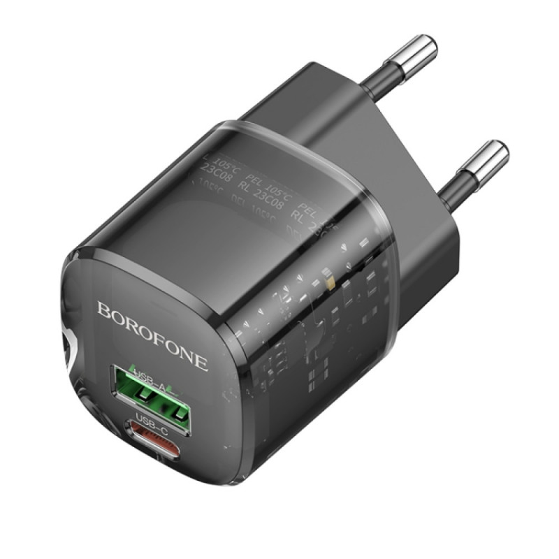 МЗП Borofone BN17 Sunlight PD20W+QC3.0 (1USB-A/1C) Transparent black - Зображення 2