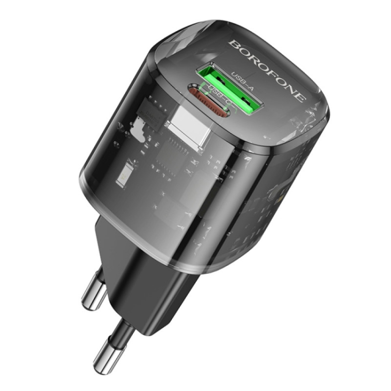 МЗП Borofone BN17 Sunlight PD20W+QC3.0 (1USB-A/1C) Transparent black - Зображення 3