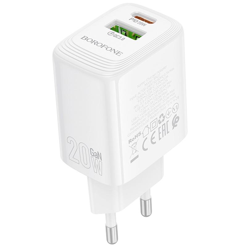 МЗП Borofone BN27 Fuente PD20W+QC3.0 (1USB-A/1C) White - Зображення 3