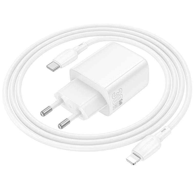 МЗП Borofone BN29 Fuente PD30W+QC3.0 (1USB-A/1C) + кабель Type-C to Lightning White - Зображення 2