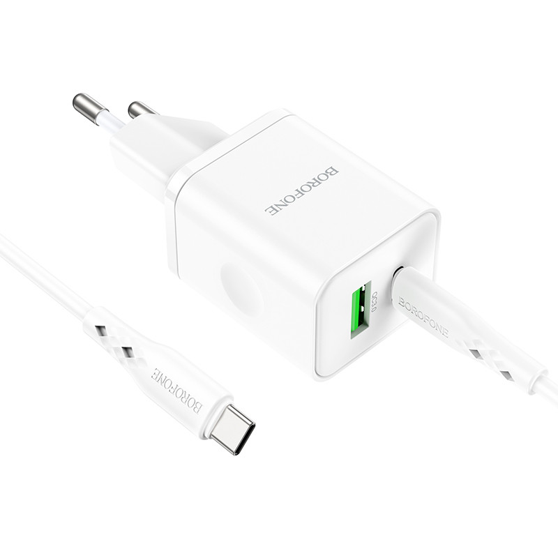 МЗП Borofone BN7 PD20W+QC3.0 (1USB-A/1C) + кабель Type-C to Type-C White - Зображення 3