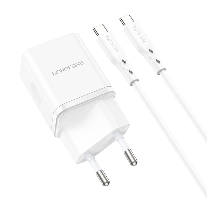 МЗП Borofone BN7 PD20W+QC3.0 (1USB-A/1C) + кабель Type-C to Type-C White - Зображення 4