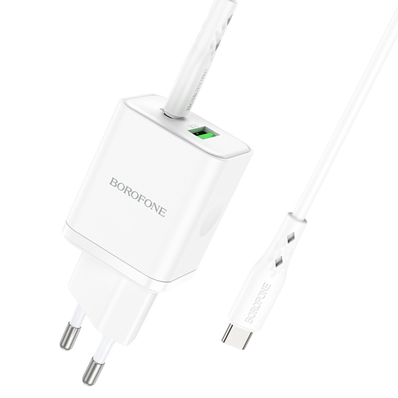 МЗП Borofone BN7 PD20W+QC3.0 (1USB-A/1C) + кабель Type-C to Type-C White - Зображення 5