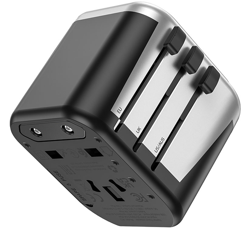 Мережевий універсальний перехідник Hoco AC5 Level 2USB+Socket Black - Зображення 2