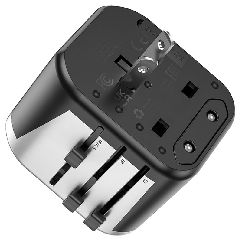Мережевий універсальний перехідник Hoco AC5 Level 2USB+Socket Black - Зображення 5