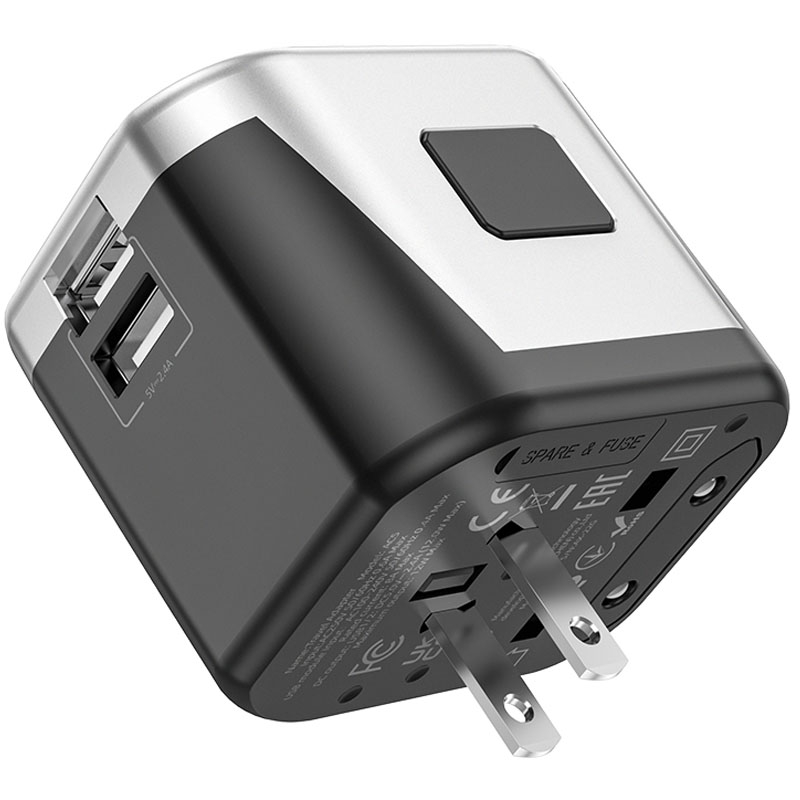 Мережевий універсальний перехідник Hoco AC5 Level 2USB+Socket Black - Зображення 7