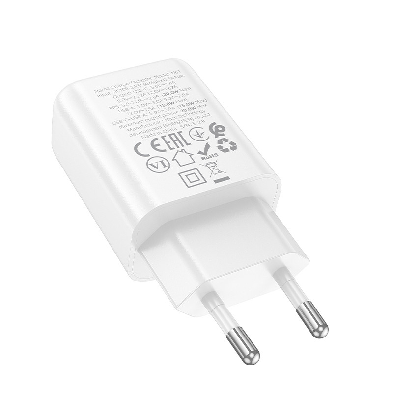 МЗП Hoco N61 Gentle PD20W+QC3.0 (1USB-A/1C) White - Зображення 2