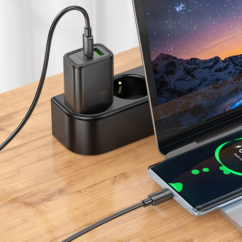 МЗП Hoco N63 Gentle PD30W+QC3.0 (1USB-A/1C) Black - Зображення 3
