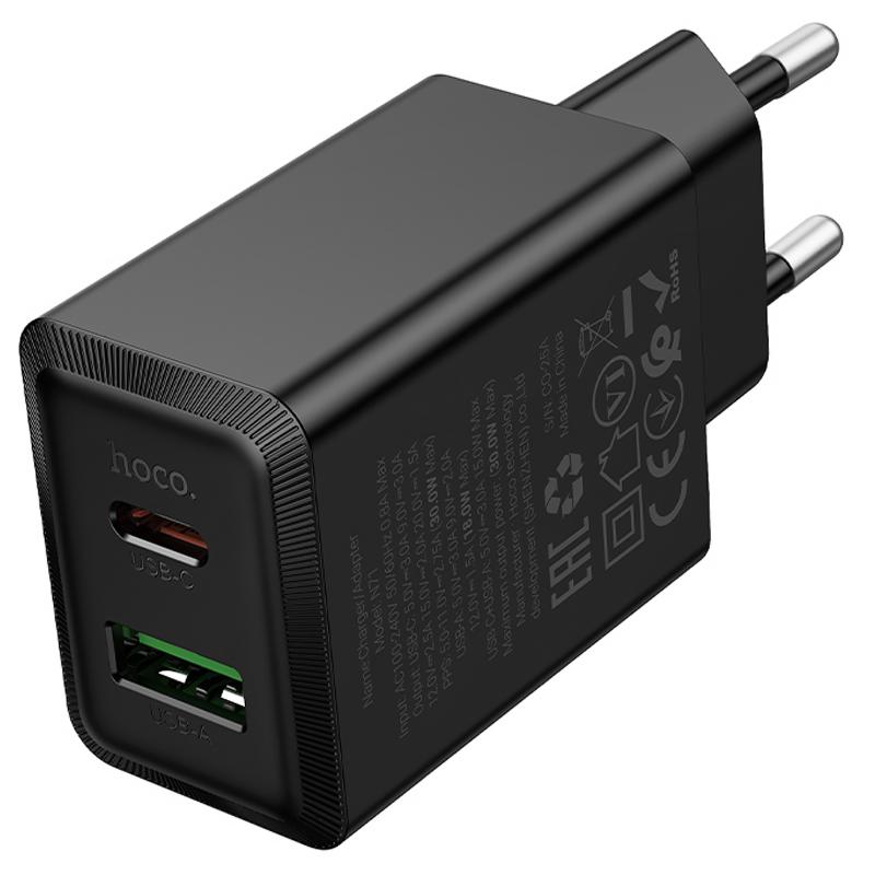 МЗП Hoco N71 Nuevo PD30W+QC3.0 (1USB-A/1C) Black - Зображення 3