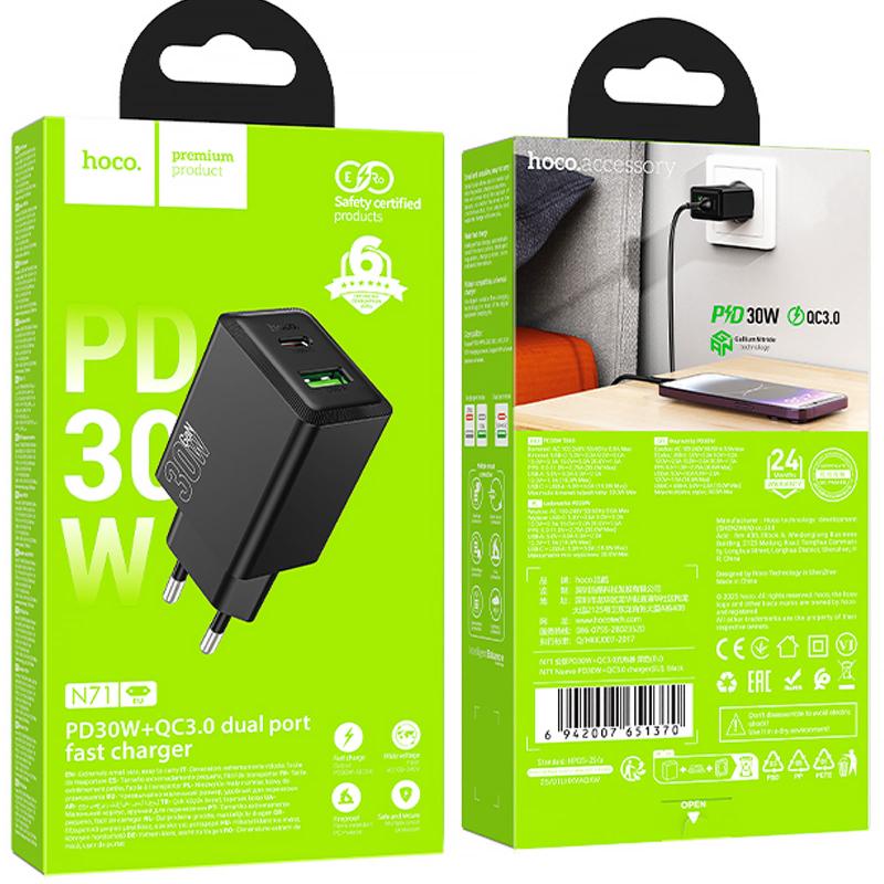 МЗП Hoco N71 Nuevo PD30W+QC3.0 (1USB-A/1C) Black - Зображення 5