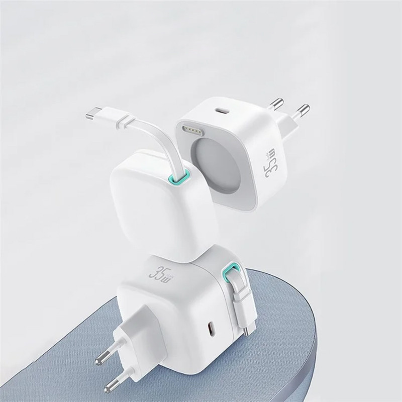 МЗП Usams US-CC202 GaN With Type-C Magnetic Retractable Cable Module XMF Ser. 35W (2USB-C) White - Зображення 2