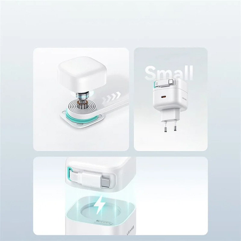 МЗП Usams US-CC202 GaN With Type-C Magnetic Retractable Cable Module XMF Ser. 35W (2USB-C) White - Зображення 5
