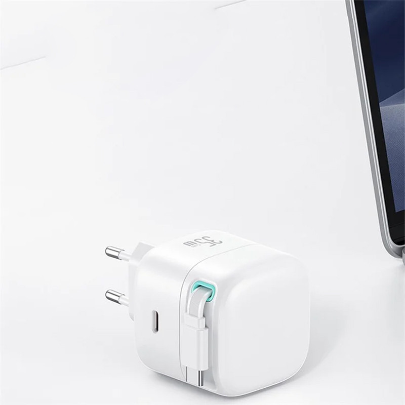 МЗП Usams US-CC202 GaN With Type-C Magnetic Retractable Cable Module XMF Ser. 35W (2USB-C) White - Зображення 8