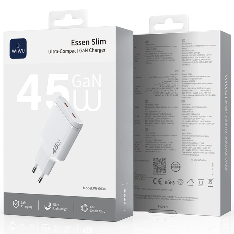 МЗП WIWU G034 Essen PD45W GaN (2USB-C) White - Зображення 6