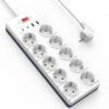 Подовжувач WIWU S008 Power Strip PD20W (2USB-A/2C/10xSocket) (2m) White